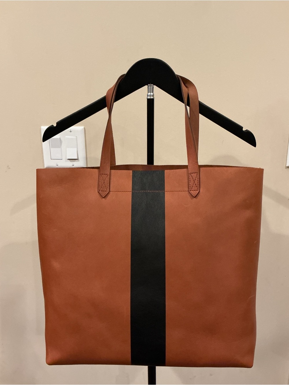 NWT Madewell The Paint Stripe Transport Leather Tote English Saddle Black
